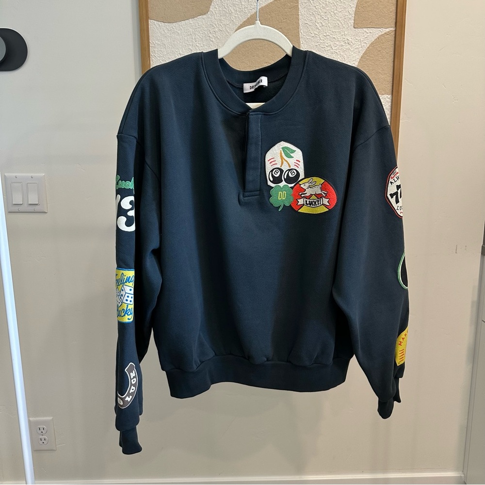Navy Graphic Patch Henley Sweatshirt